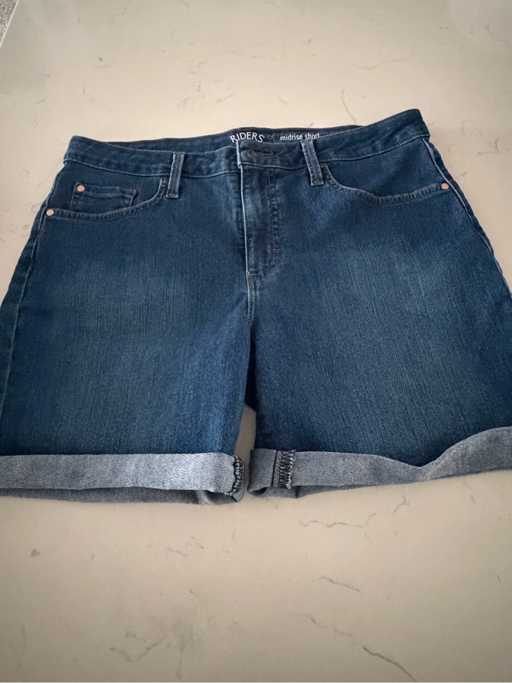 Lee Dark Blue Midrise Rolled-Hem Denim Shorts